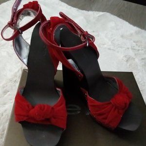 Red Suede Bebe Wedges